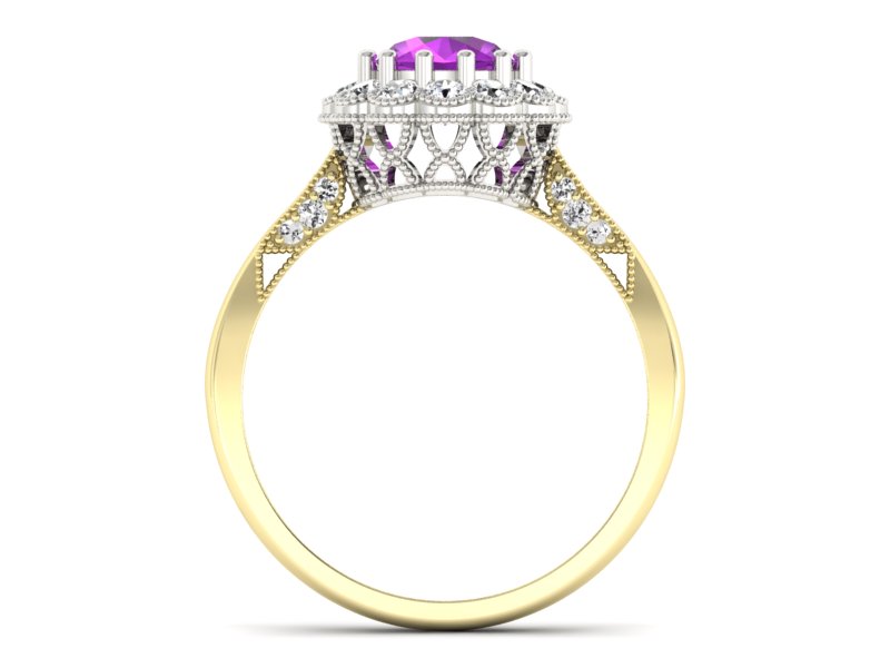 Pierścionek ametyst brylanty żółte białe złoto - p16203zbat — zdjęcie 2