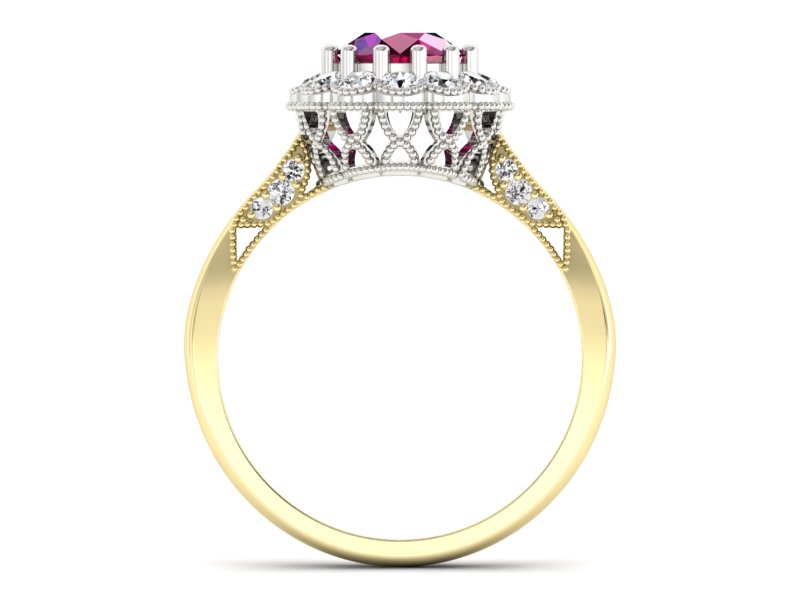 Pierścionek z rubinem i diamentami żółte złoto - p16203zbr — zdjęcie 2