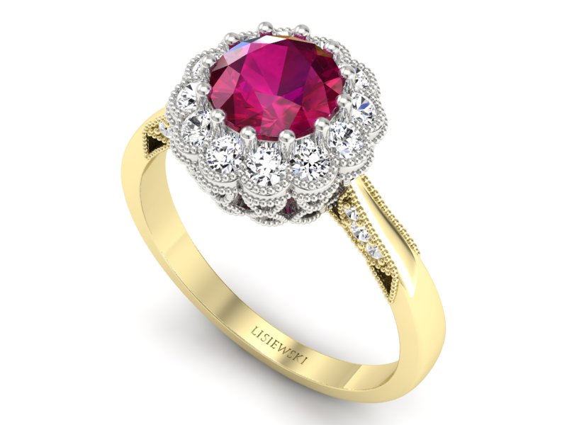 Pierścionek z rubinem i diamentami żółte złoto - p16203zbr — zdjęcie 3