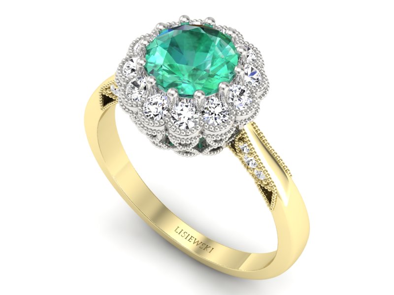 Pierścionek ze szmaragdem i diamentami - p16203zbsm — zdjęcie 3