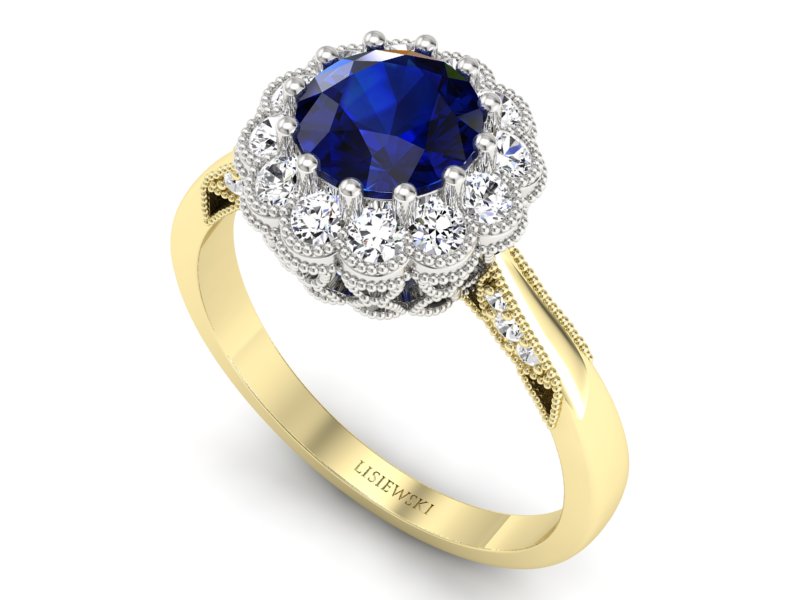 Pierścionek z szafirami i diamentami - p16203zbsz — zdjęcie 3