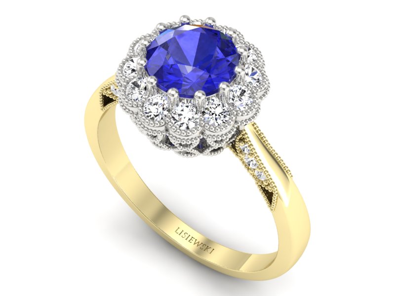 Pierścionek z szafirami i brylantami - p16203zbszc — zdjęcie 3