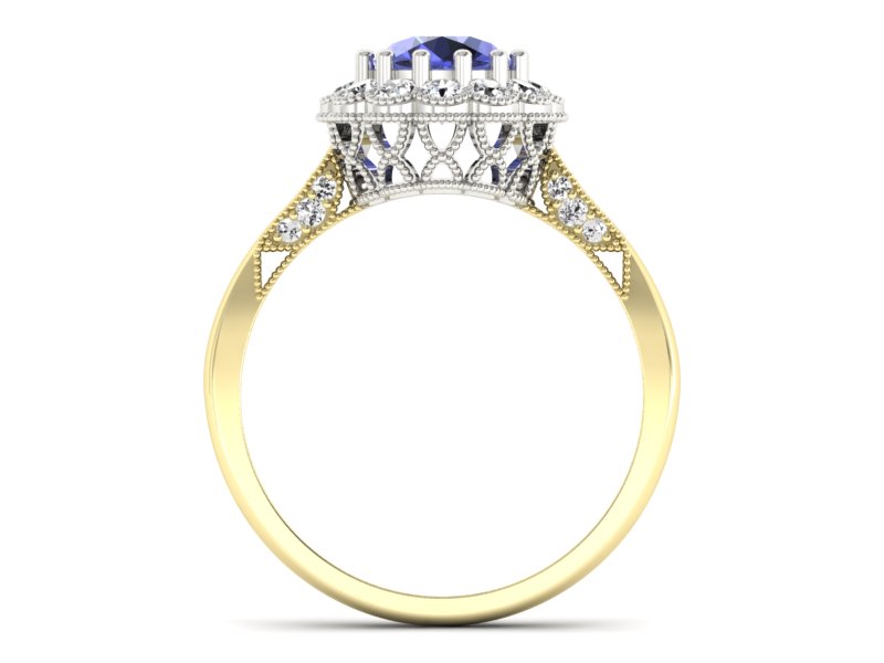 Złoty pierścionek z tanzanitem i diamentami - p16203zbt — zdjęcie 2