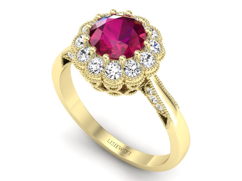 Pierścionek z rubinem i brylantami żółte złoto - p16203zr — zdjęcie 3