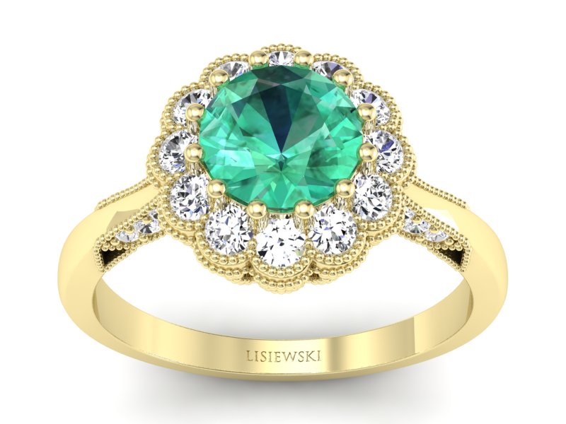 Złoty pierścionek ze szmaragdem i diamentami - p16203zsm