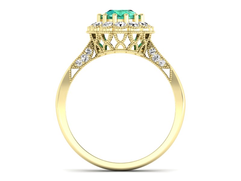 Złoty pierścionek ze szmaragdem i diamentami - p16203zsm — zdjęcie 2