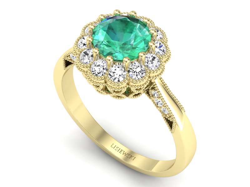 Złoty pierścionek ze szmaragdem i diamentami - p16203zsm — zdjęcie 3