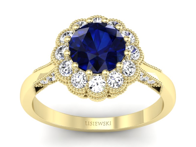 Złoty pierścionek z szafirem i brylantami - p16203zsz