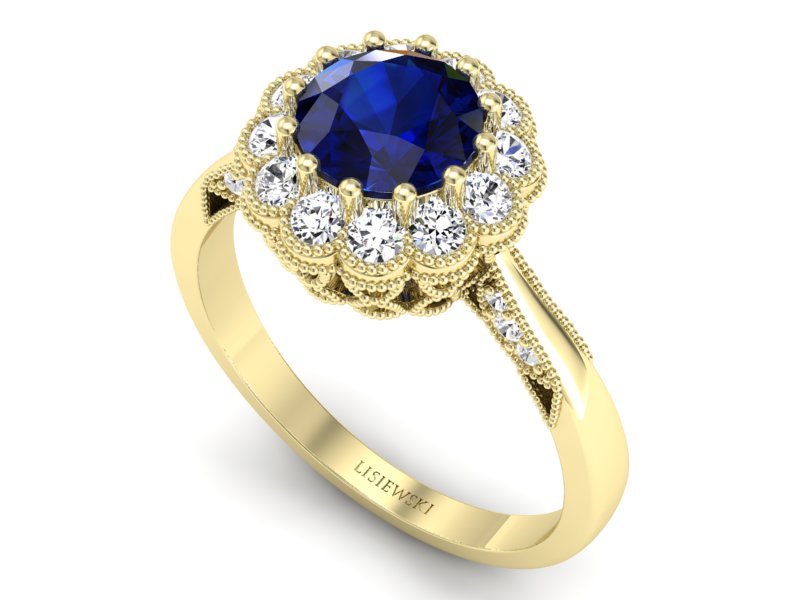 Złoty pierścionek z szafirem i brylantami - p16203zsz — zdjęcie 3