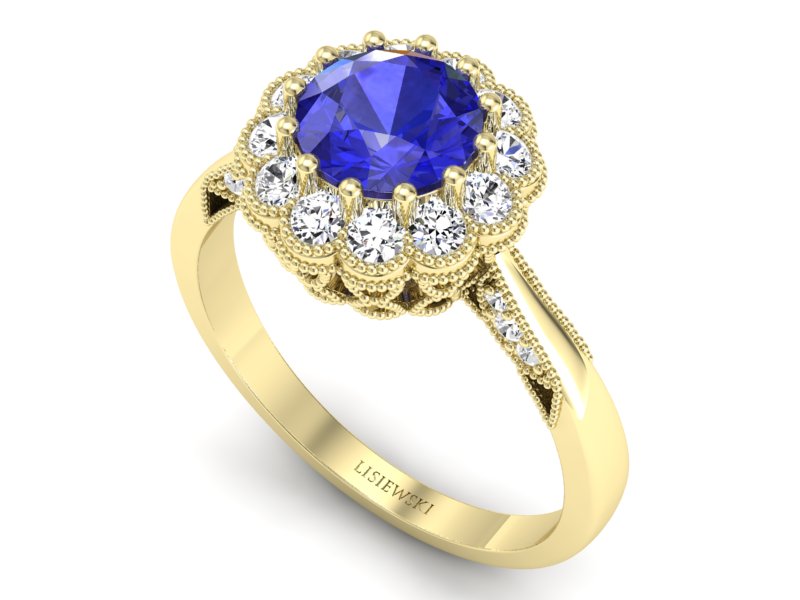 Pierścionek z szafirem i diamentami żółte złoto - p16203zszc — zdjęcie 3