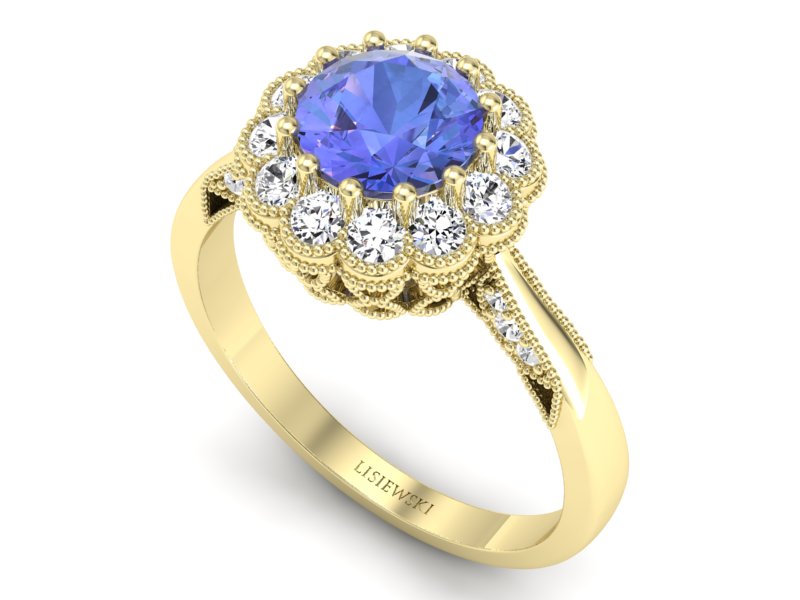 Pierścionek z tanzanitem i brylantami żółte złoto - p16203zt — zdjęcie 3