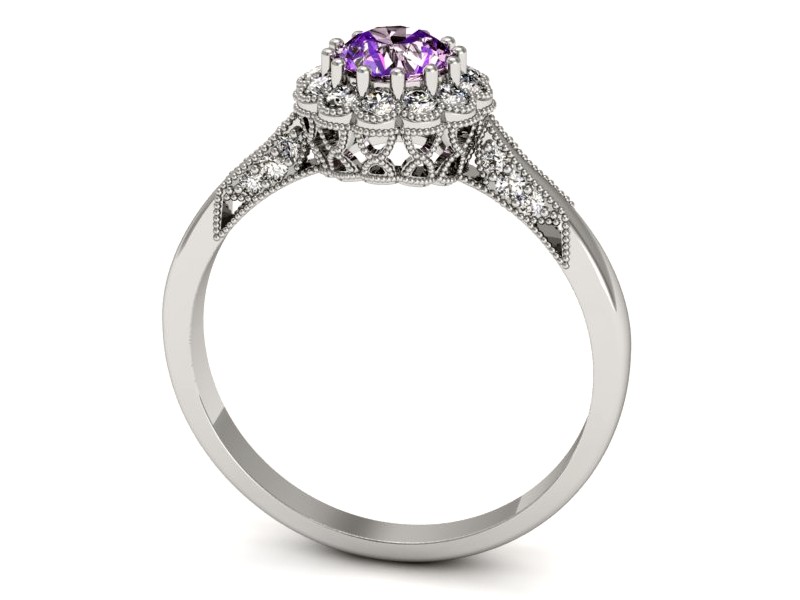 Pierścionek z ametystem i brylantami białe złoto - p16204bat — zdjęcie 3