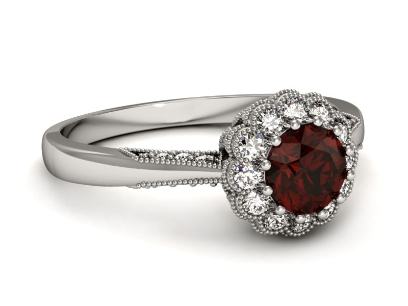 Pierścionek z granatem i brylantami białe złoto - p16204bgr — zdjęcie 2