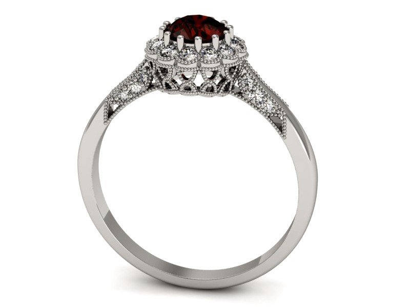 Pierścionek z granatem i brylantami białe złoto - p16204bgr — zdjęcie 3