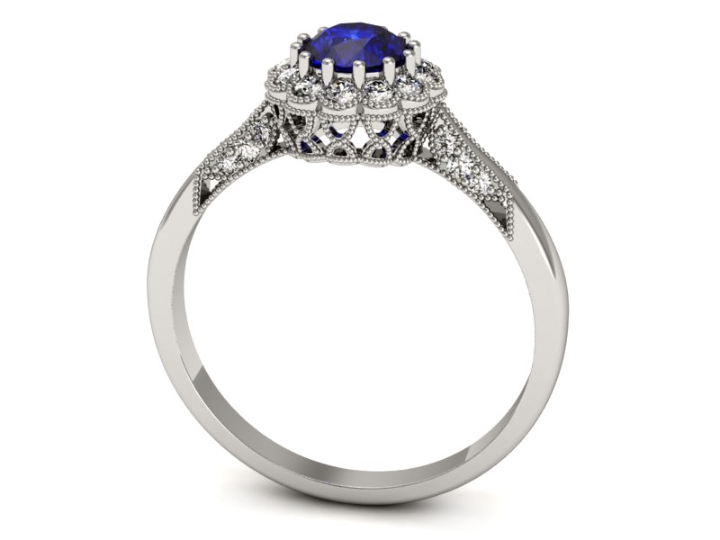 Pierścionek z szafirem i brylantami białe złoto - p16204bszc — zdjęcie 3