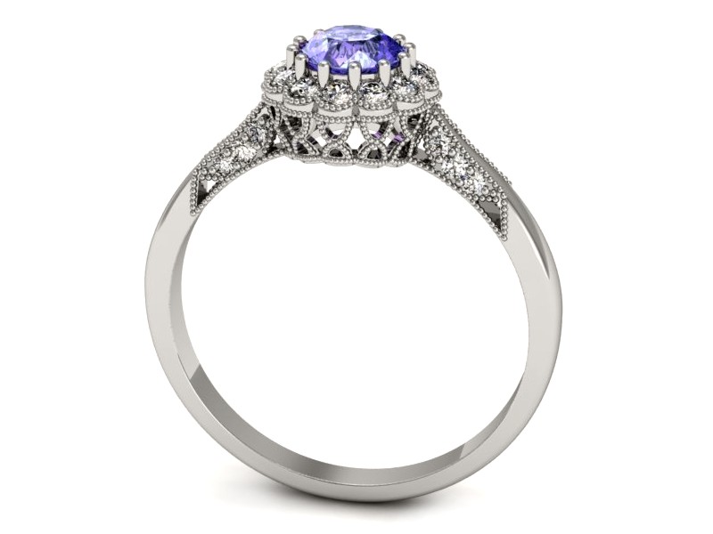 Pierścionek z tanzanitem białe złoto z brylantami - p16204bt — zdjęcie 3