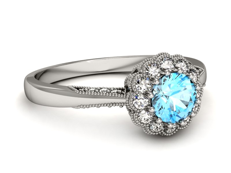 Pierścionek z topazem i brylantami białe złoto - p16204btp — zdjęcie 2