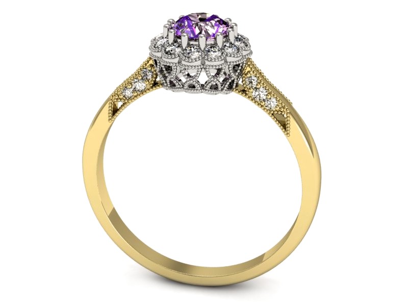 Pierścionek z ametystem i brylantami - p16204zbat — zdjęcie 3