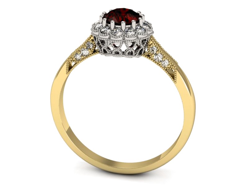 Złoty pierścionek z granatem i brylantami - p16204zbgr — zdjęcie 3