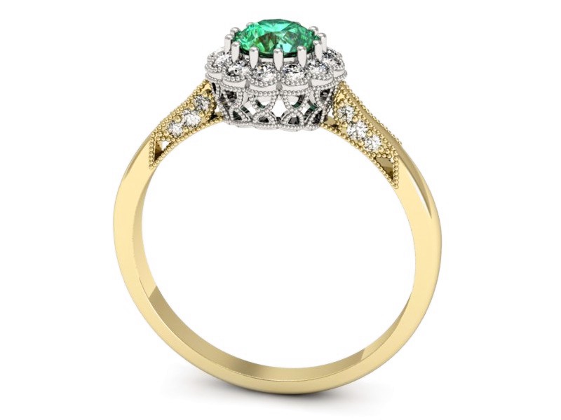 Złoty pierścionek ze szmaragdem i diamentami - p16204zbsm — zdjęcie 3