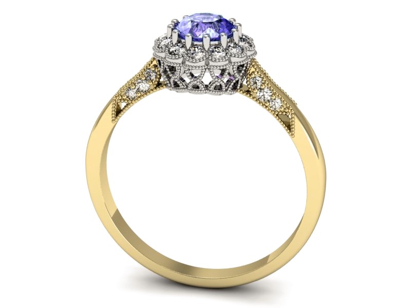 Pierścionek z tanzanitem i brylantami - p16204zbt — zdjęcie 3