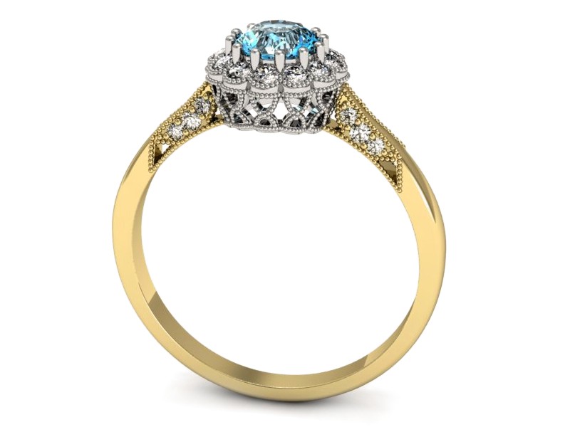 Złoty pierścionek z topazem i brylantami - p16204zbtp — zdjęcie 3