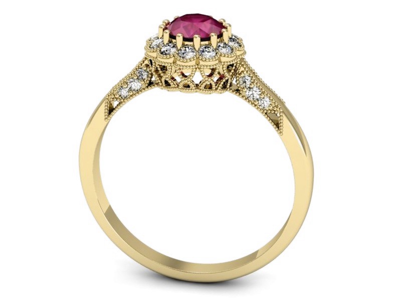 Pierścionek z rubinem i brylantami żółte złoto - p16204zr — zdjęcie 3