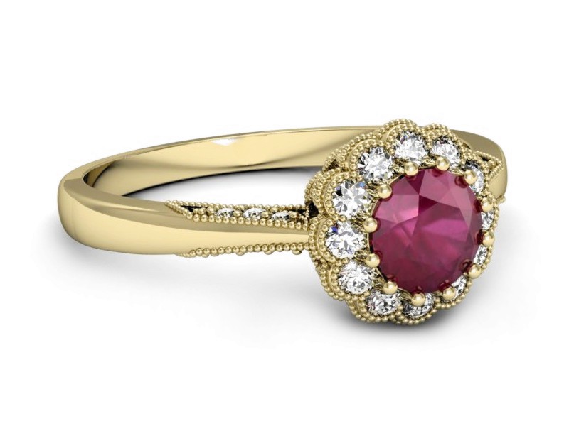 Pierścionek z rubinem i brylantami żółte złoto - p16204zr — zdjęcie 2