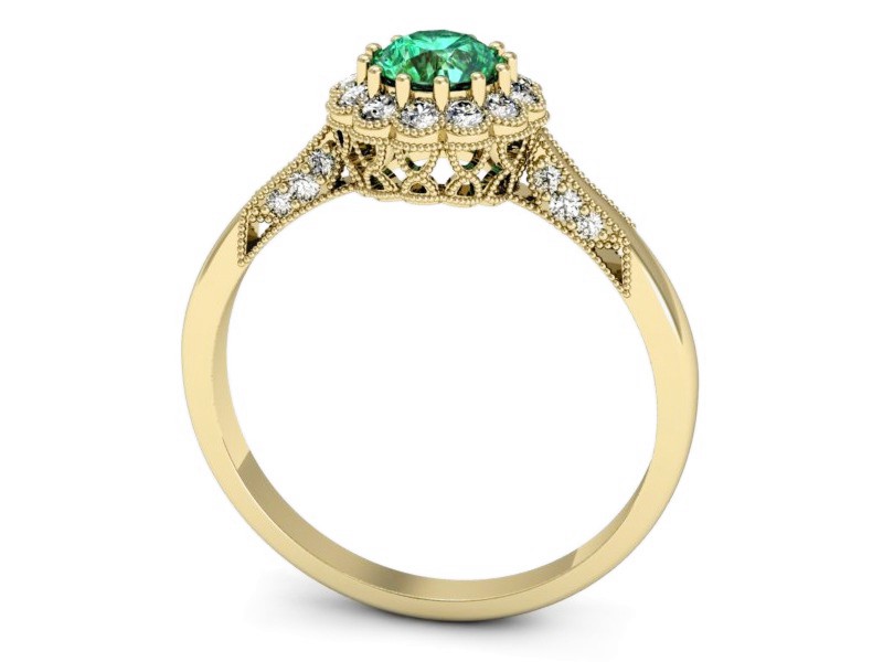 Złoty pierścionek ze szmaragdem i diamentami - p16204zsm — zdjęcie 3