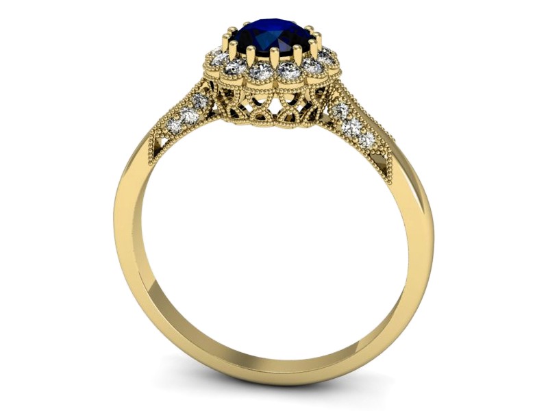 Złoty pierścionek z szafirem i diamentami - p16204zsz — zdjęcie 3