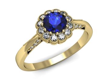 Złoty pierścionek z szafirem i diamentami - p16204zszc - 1