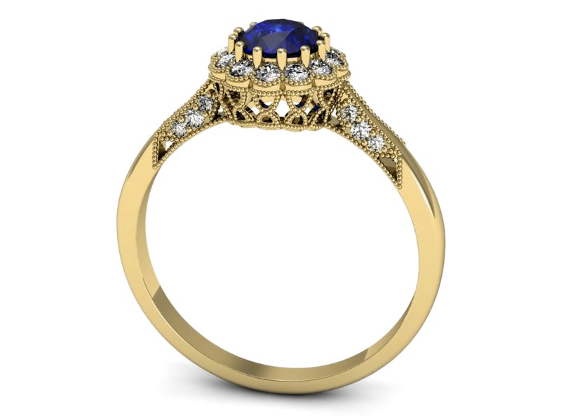 Złoty pierścionek z szafirem i diamentami - p16204zszc — zdjęcie 3