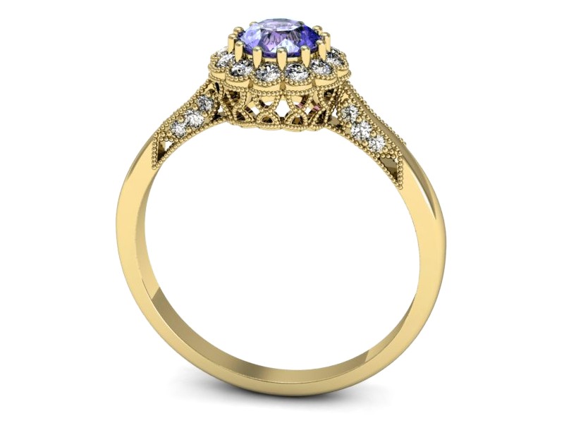 Pierścionek z tanzanitem i brylantami żółte złoto - p16204zt — zdjęcie 3