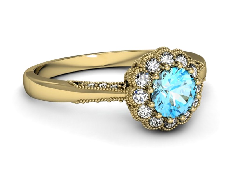 Złoty pierścionek z topazem i brylantami - p16204ztp — zdjęcie 2