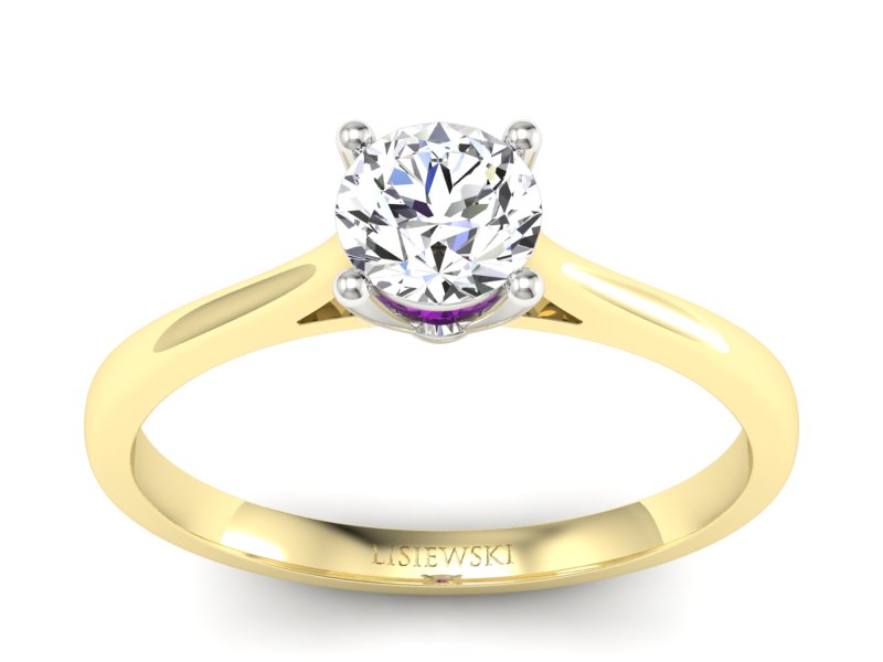 Złoty pierścionek z ametystem i brylantami - p16205zbat