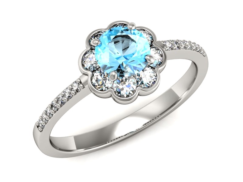 Pierścionek z topazem i brylantami białe złoto - p16206ba