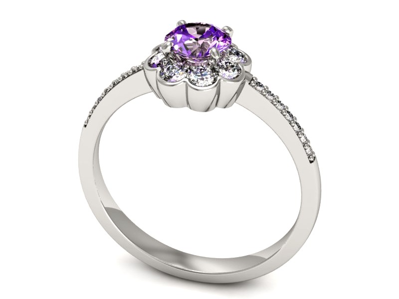 Pierścionek z ametystem i brylantem białe złoto - p16206bam — zdjęcie 3