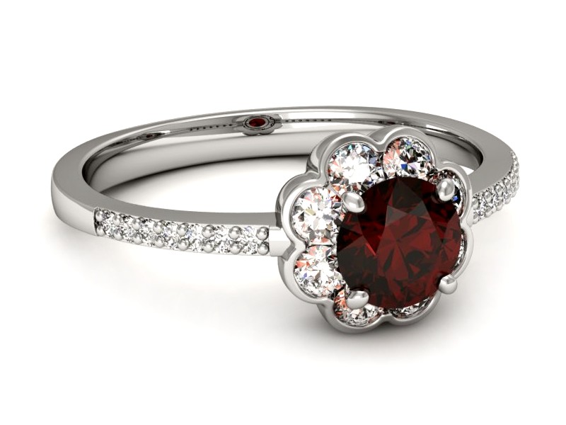 Złoty pierścionek z granatem i brylantami - p16206bgr — zdjęcie 2