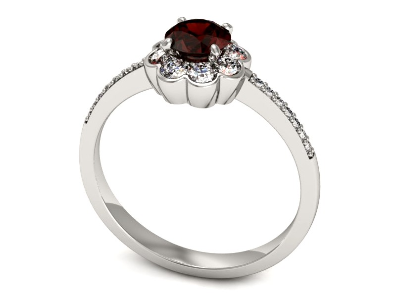 Złoty pierścionek z granatem i brylantami - p16206bgr — zdjęcie 3