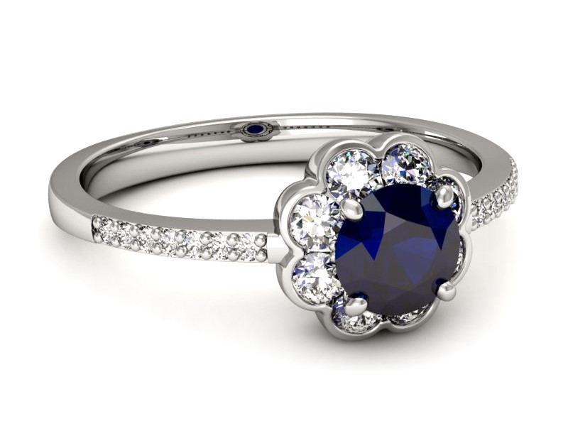 Pierścionek z szafirem i brylantami białe złoto - p16206bsz — zdjęcie 2