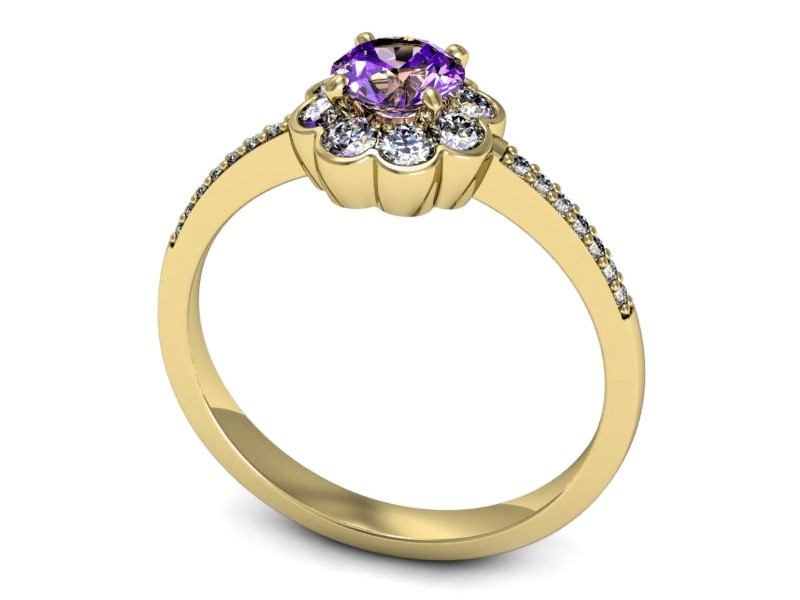 Pierścionek ametyst i brylanty żółte złoto - p16206zat — zdjęcie 3