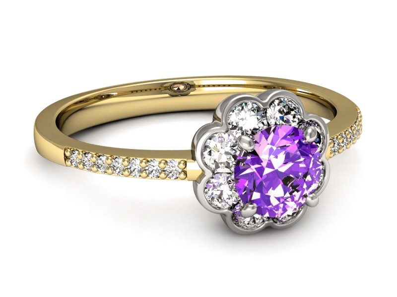 Pierścionek z ametystem i brylantami - p16206zbat — zdjęcie 2