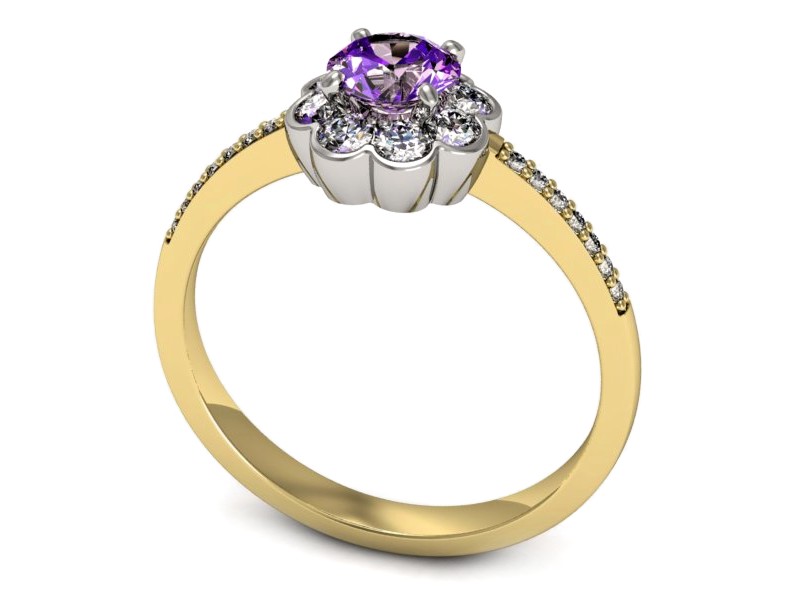 Pierścionek z ametystem i brylantami - p16206zbat — zdjęcie 3