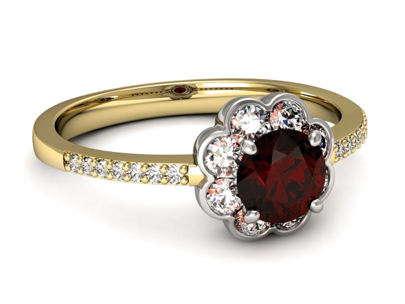 Pierścionek z granatem i brylantami - p16206zbgr — zdjęcie 2