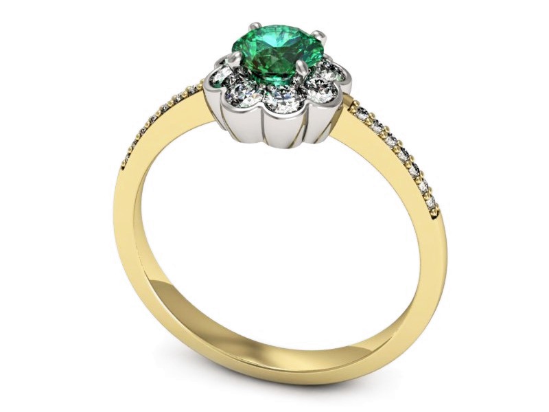 Złoty pierścionek ze szmaragdem i diamentami - p16206zbsm — zdjęcie 3