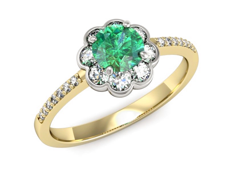 Złoty pierścionek ze szmaragdem i diamentami - p16206zbsm