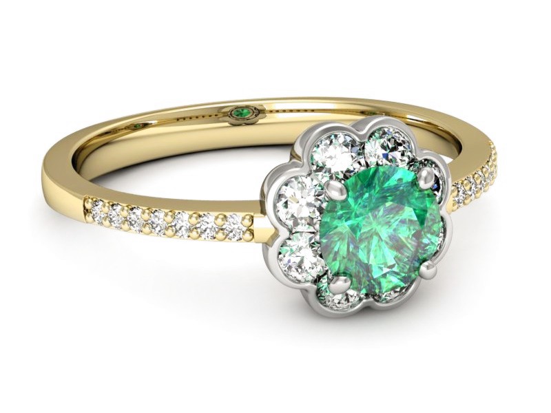 Złoty pierścionek ze szmaragdem i diamentami - p16206zbsm — zdjęcie 2