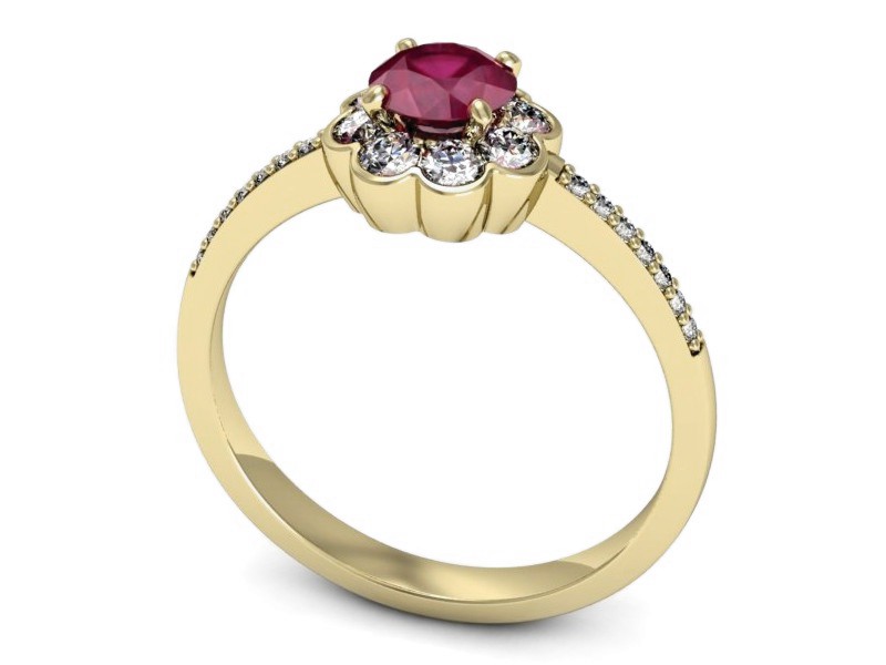 Pierścionek z rubinem i brylantami żółte złoto - p16206zr — zdjęcie 3
