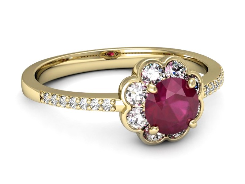 Pierścionek z rubinem i brylantami żółte złoto - p16206zr — zdjęcie 2
