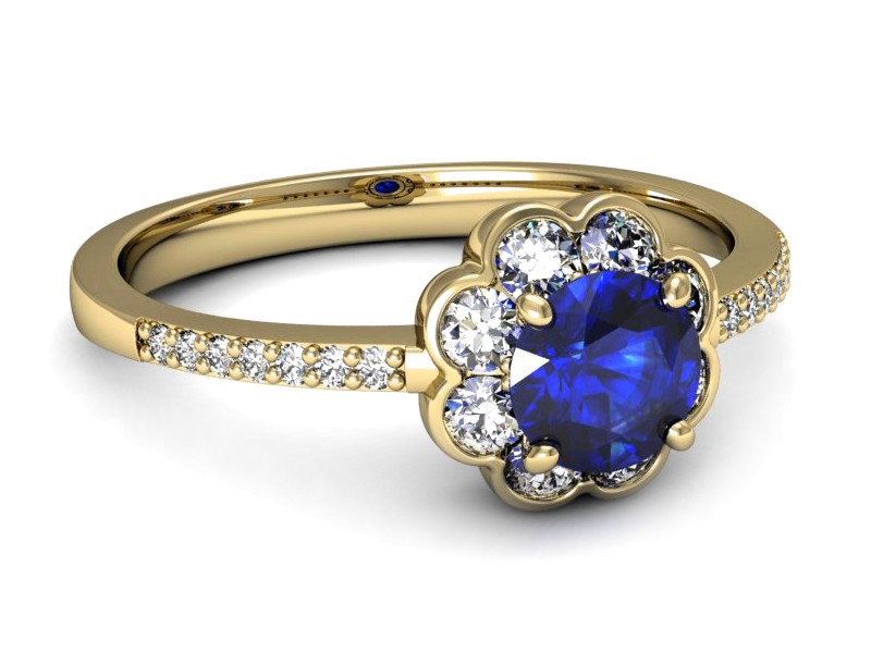 Złoty pierścionek z szafirem i brylantami - p16206zszc — zdjęcie 2